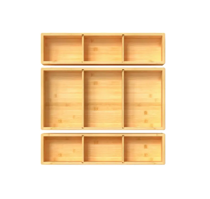 Бамбуковый ящик-органайзер 1, регулируемый 3 Индивидуальных контейнера для хранения, разделитель для кухни, ванной комнаты, макияжа