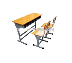 Hot Sale Used School Furniture Wooden Adjustable Trapezoid Student Desk Chair Supplies