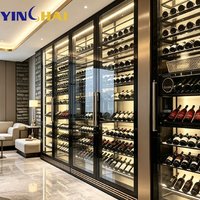 Armoires à vin à température constante en acier inoxydable avec cadre noir, éclairage LED, grand espace de rangement pour cave à vin de villa de luxe