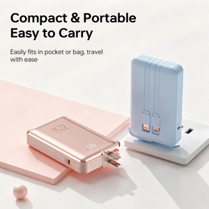 Batterie externe tendance avec prise CA pliable, câbles de charge doubles intégrés, charge rapide 22,5 W - Product Image 3