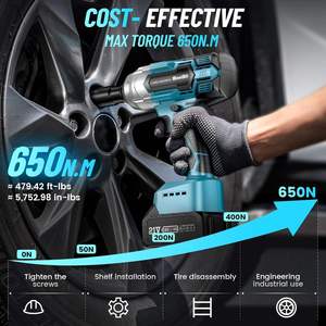 Industrial Grade 21V Brushless Cordless Impact <b>Wrench</b> 1/2 Inch Hex Head High Torque 479 Ft-lbs(650Nm) 2x4.0Ah Lithium-Ion 1 Year - Product Image 3