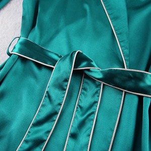 <strong>Plus</strong> <strong>Size</strong> Hot Satin Fancy Long Dress Green <strong>Silk</strong> Robe Women's Sleepwear - Product Image 6