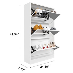 Design personnalisé, moderne, blanc, 3 niveaux, organisateur <span class=keywords><strong>fermé</strong></span>, étagère à chaussures en bois ultra mince et rabattable, armoires à chaussures avec miroir - Product Image 5