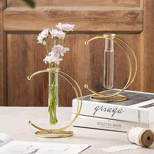Dropshiping Ornament Display <b>Stand</b> With Glass Tube Gold Vase Moon-Shaped for Home Decor - Product Image 6