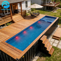Piscine hors sol semi-enterrée avec jacuzzi et grande fenêtre pour jardin, idéale pour la maison, l'hôtel, la station balnéaire, ou comme piscine conteneur extérieure.