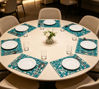 Set de table transparent bleu floral en PVC, imperméable, résistant à l'huile, écologique, antidérapant, ajoute une protection décorative à la cuisine