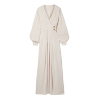 Robe d'été personnalisée à manches longues, col en V, taille haute, bouton, robe longue et élégante pour femmes, décontractée.
