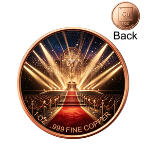 Moneda de cobre puro .999 de 1 onza personalizada, estilo ceremonia de premios de <span class=keywords><strong>Hollywood</strong></span>, alfombra roja, teatro, moneda de desafío de cobre rojo fino para colección o regalo - Product Image 1
