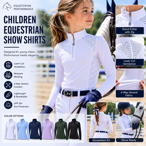 Camisa de Equitación para Niñas, Manga Larga, Cierre de Cremallera, Ventilación con Corte Láser, Protección UV, Elástica en 4 Direcciones - Product Image 1