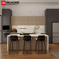 Armoire de cuisine grise mate modulaire personnalisée sans PA Ensemble de table d'îlot de cuisine en pierre frittée moderne avec évier