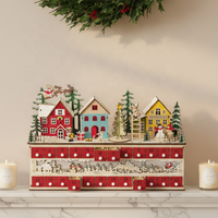 Calendrier de l'Avent en bois naturel avec lumière LED pour la décoration du compte à rebours de Noël de 24 jours