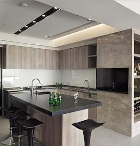 Armoires de cuisine de luxe européennes et américaines, meubles modernes en bois massif, îlot unique, peinture brillante personnalisée, armoire de cuisine en mélamine - Product Image 1