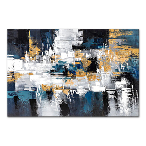 Dipinti ad olio grigio blu dorato su tela dipinti a mano di arte astratta decorazione moderna dell'hotel retrò nostalgico - Product Image 2