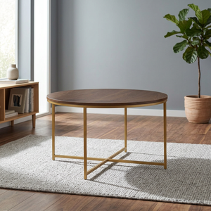 Mesa de centro moderna de madera con superficie dorada de acero inoxidable de Sheeraz International para sala de estar u hotel, mesa de centro para oficina - Product Image 1