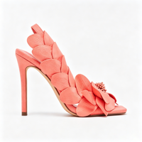 Sandales à talons hauts Kingdi pour femmes, motif floral 3D corail, bout carré, talon aiguille, pour mariage et soirée