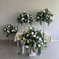 F-FC020 Grande boule de fleurs décorative blanche et verte, boule de fleurs artificielle en soie, centre de table pour arrangements de mariage