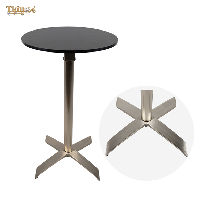 Modern Foldable Wood Grain Metal Hotel Lounge Round High Bar Table Bar