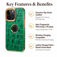 Étui de téléphone en cuir véritable pour iPhone 12 16 tous modèles, cuir de vachette marron avec cadre doré, vintage, luxe, antichoc, anti-chute