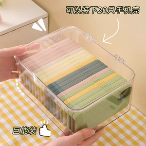 Phone Case <b>Storage</b> <b>Box</b> With Lid Transparent <b>Stackable</b> Desktop Organizer For Mobile Phone Cases - Product Image 4