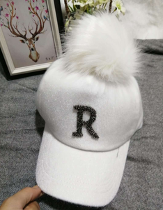 Casquette pour femmes, automne et hiver, casquette en fourrure de renard <span class=keywords><strong>imitation</strong></span> amovible avec lettre R en strass, casquette de baseball - Product Image 5