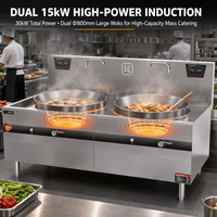 Équipement de cuisine de restaurant en acier inoxydable personnalisé - Ensemble complet de cuisinière à induction à double brûleur avec grand wok