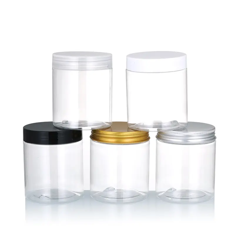 Food grade 50ML 80ML 100ML 120ML 150ML 200ML 250ML PET plastic jar with silvery lids