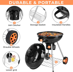 Vente en gros 18 pouces extérieur rond BBQ bouilloire Grill avec roue fond profond Apple poêle à charbon de bois Barbecue - Product Image 3