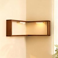 Étagères flottantes d'angle carrées en bois intelligentes avec lumières LED, murales, gain de place, présentoir (lot de 3 comprenant 6 lumières LED)