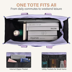 Bolso de Mano Grande Impermeable de Poliéster para Mujer, con Doble Correa para el Hombro, Bolsillo Superior con Cierre de Cremallera, para el Trabajo, la Escuela, el Ocio y Viajes - Product Image 4