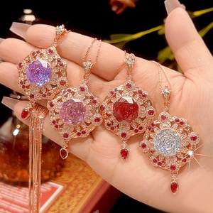 Fashion Eco-friendly <b>Copper</b> Jewelry Retro Rose Cut Red Cubic Zirconia Pendant Necklace for Female Daily & Party Wear Bulk Supply - Product Image 5