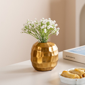 Vase à fleurs en céramique dorée mate, style nordique rétro, luxe, pour arrangement floral sur table, décoration de la maison, ornement de salon - Product Image 1
