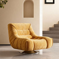 Minimalistischer Moderner Einzelsessel Chenille-Samt & Metallrahmen Weicher Wohnzimmer-Drehsessel und Sofasessel