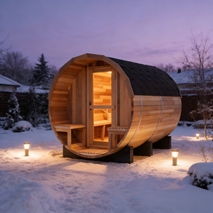 Sauna en bois de cèdre rouge patchwork pour 4 à 6 personnes, sauna en baril traditionnel à vapeur pour l'extérieur - Product Image 4