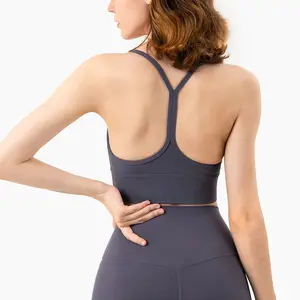 Yüksek kalite sıcak seksi mahsul Tops egzersiz spor spor sutyen kadınlar için Strappy Yoga spor Backless spor sutyen kadınlar için