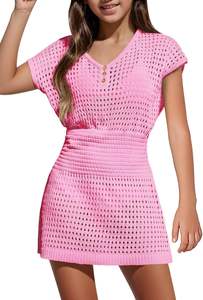 Maillots de bain pour filles à la mode, vêtements de plage en crochet pour enfants, robe de plage à boutons et taille élastique pour enfants de 5 à 14 ans - Product Image 4