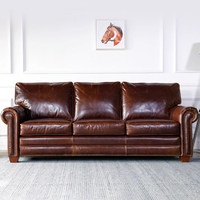 Canapé en cuir avec structure en pin américain, style rétro européen, cuir ciré, style classique, meubles pour salon, villa, hôtel
