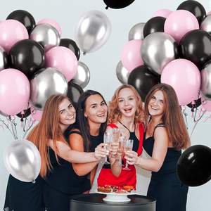 Ballons roses <span class=keywords><strong>et</strong></span> noirs de 12 pouces, ballons en latex argenté métallisé pour anniversaires, baby showers, Pâques, fêtes de remise de diplômes, décoration - Product Image 4