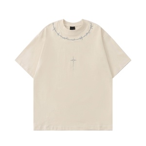 เสื้อยืดผู้ชายแขนสั้นคุณภาพสูง ผ้าฝ้าย 100% ลายพิมพ์กากบาทดาว สไตล์เรโทรสตรีทแบรนด์ใหม่ สำหรับฤดูใบไม้ผลิและฤดูร้อน ระบายอากาศได้ดี ไม่เป็นขุย - Product Image 2