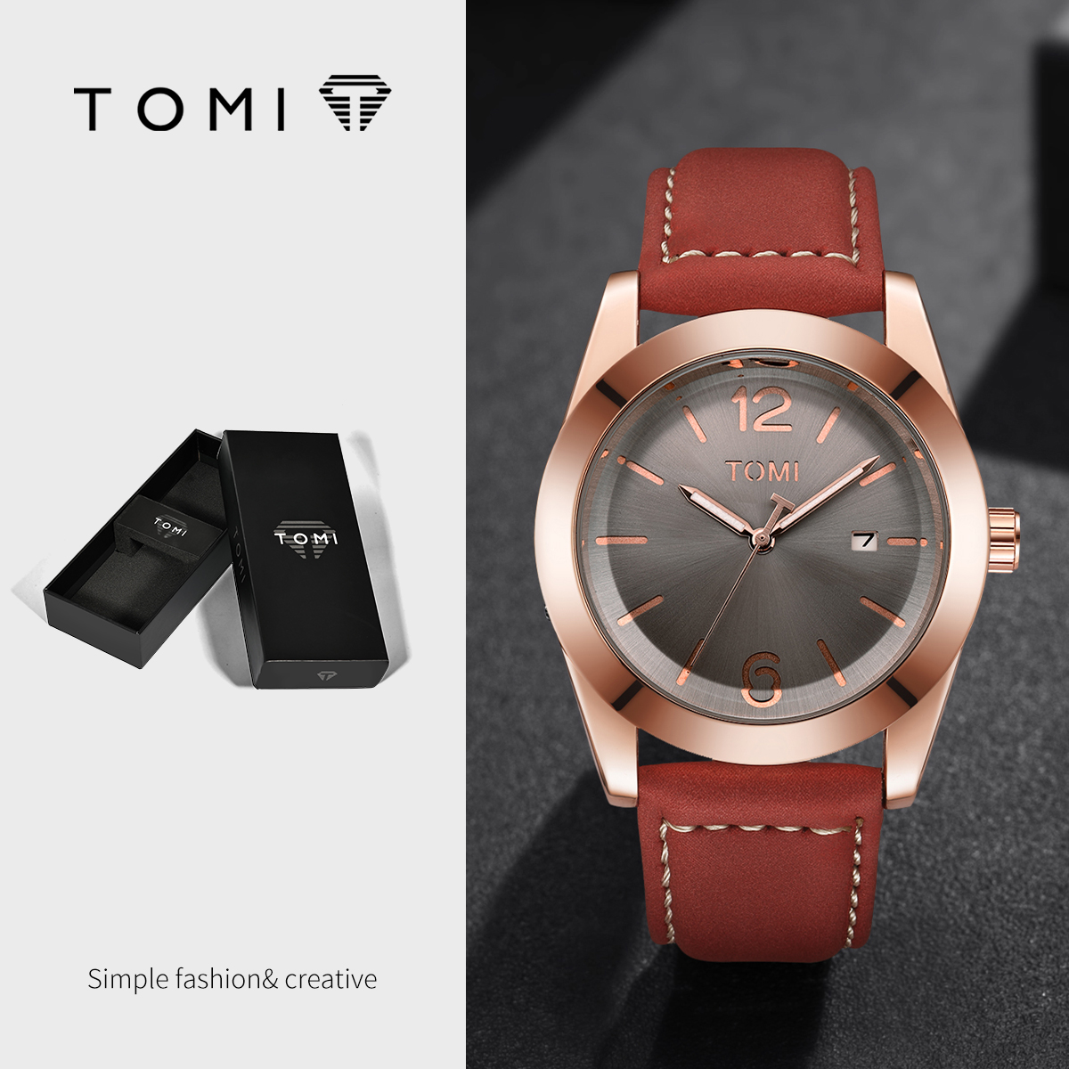 TOMI Luxury Classic 40mm Quartz Watch for Men with Leather Band