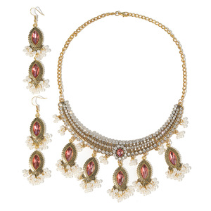 Conjunto <span class=keywords><strong>de</strong></span> collar y pendientes <span class=keywords><strong>de</strong></span> cristal Rosa Vintage, accesorios para mujer, conjunto <span class=keywords><strong>de</strong></span> joyería <span class=keywords><strong>de</strong></span> <span class=keywords><strong>perlas</strong></span> <span class=keywords><strong>de</strong></span> oro antiguo étnico - Product Image 1