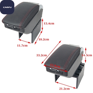 Carfu AC-451 Universal Multifunctional Car Armrest <b>Console</b> Box with Drink Holder Wood & PVC Leather <b>Black</b>/Grey/Beige - Product Image 6