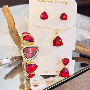 Colorful Diamond-Embedded Irregular-Shaped 4-Piece Jewelry <strong>Watch</strong> <strong>Set</strong> (<strong>Watch</strong> + Necklace + Ring + Earrings) - Product Image 6