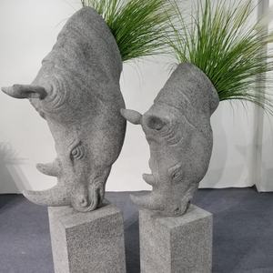 北欧スタイルの大きな装飾動物の庭の装飾品屋外屋内ライノ彫刻グラスファイバーフラワーポットプランター - Product Image 2