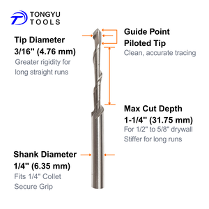 Broca de Corte para Panel de Yeso de 3/16", Punta Guía Pilotada en Espiral Descendente, Broca de Fresado para Herramienta Rotativa de Corte de Pladur - Product Image 2