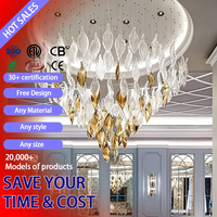 DUOMEIJU Lustre contemporain réglable en hauteur, en cristal doré, pour hall d'hôtel et escalier, LED 3000K lumière chaude, personnalisable
