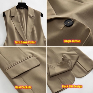 Blazer minimaliste pour <span class=keywords><strong>femme</strong></span> Gilets Top Sleeveless One Button Pocketed Slim Coat New Office Lady Autumn Spring Waistcoats - Product Image 6