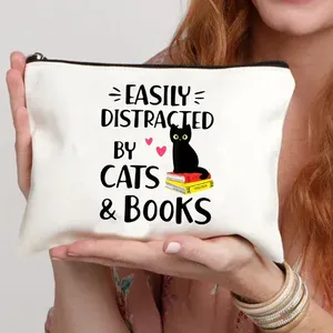 Borsa da viaggio in tela con gatto dei cartoni animati, con chiusura a cerniera, per kit da viaggio, trucchi, articoli scolastici, astuccio per matite, borse da toilette - Product Image 3
