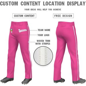 Pantalon de baseball sur mesure Bossypro, longueur intégrale, rayures fines intégrées, texte ou logo personnalisé, taille adulte, plusieurs couleurs - Product Image 4