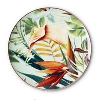 Service de vaisselle en céramique, vaisselle avec bordure dorée et feuilles vertes, assiette, livraison gratuite