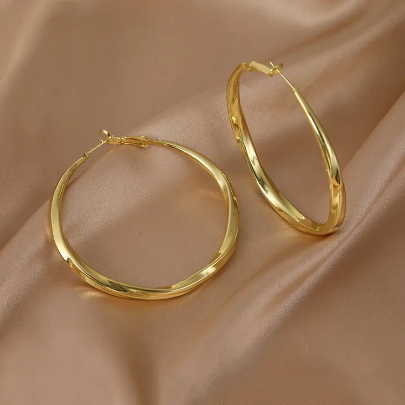 Fashion Big Circle 925 Silver Needle Earrings Copper with Real Gold Hoop Earrings for Women